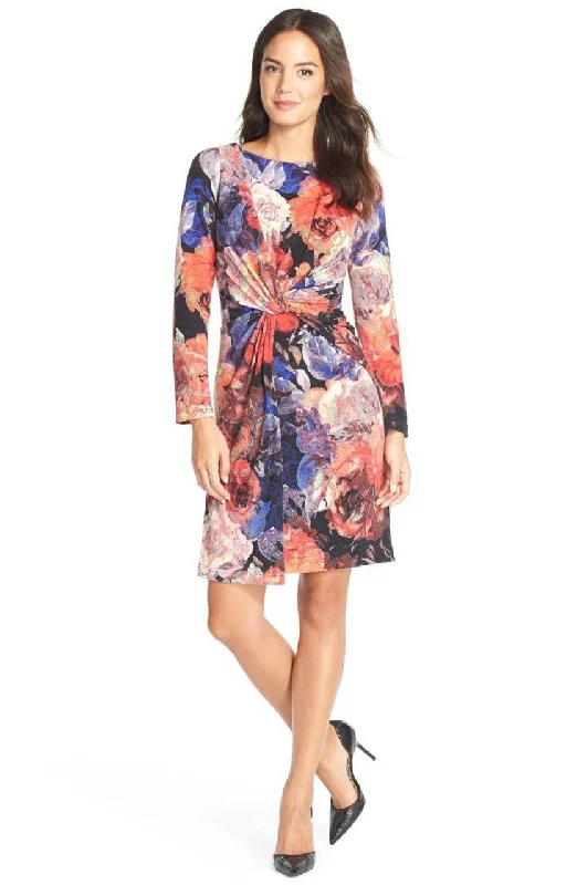 Adrianna Papell - 15251270 Knot Front Long Sleeve Sheath Dress Refined Women's Velvet