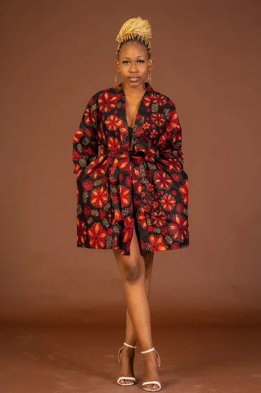 Adire Black and Red Ankara Short Kimono Jacket French
