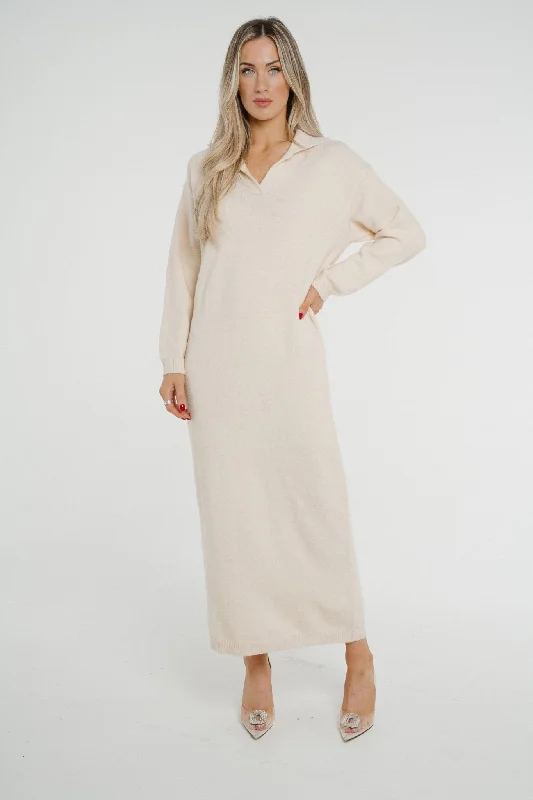 Ivy Knit Midi Dress In Cream Trendy Women's 