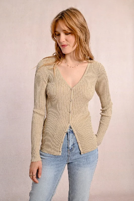 Molly Bracken V-Neck Ribbed Knit Cardigan Vintage Women's 1970S 