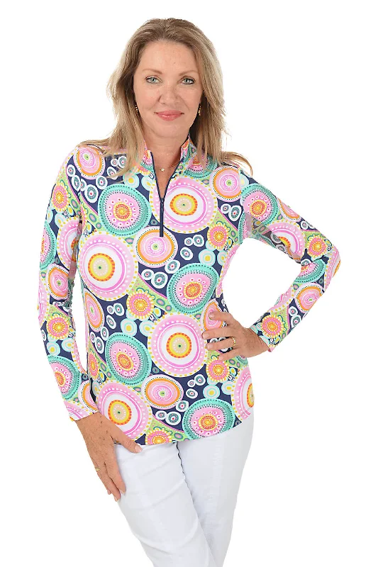 Navy Leona Mandala UPF50+ Sun Shirt Sophisticated Women's Tailored