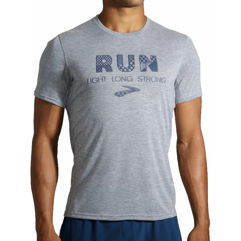 Brooks Distance Graphic Short Sleeve Mens Running Top - Grey Casual Women's Japanese 