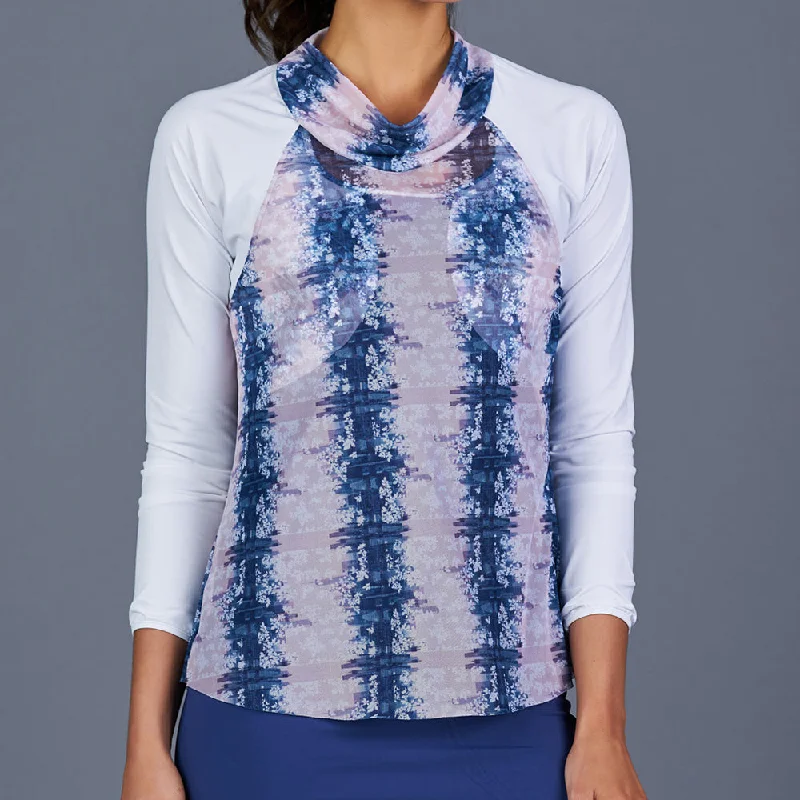 NY Square Sheer-body Drape Neck Top Classic Women's Pin - striped