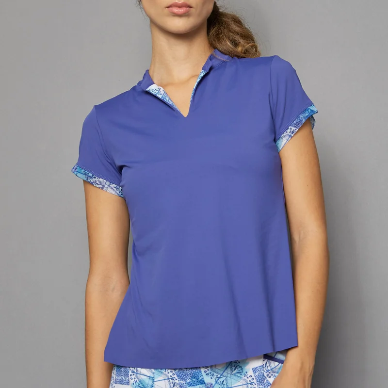 Scotia Cap-Sleeve Collar Top (blue) Street