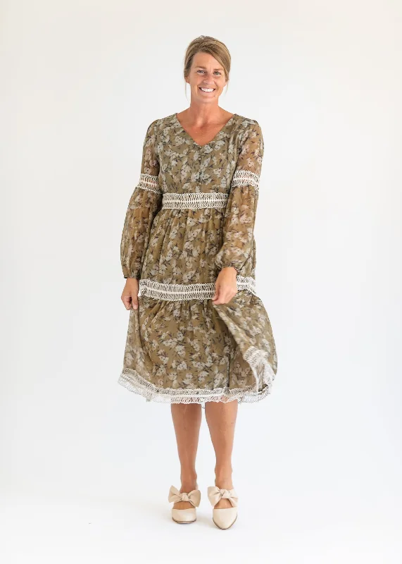 Floral Print Lace Trim Dress - FINAL SALE Dapper Women's 1920S