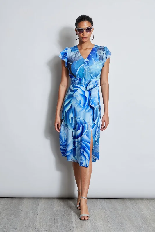 Silk Fantasy Garden Midi Dress Preppy Women's College