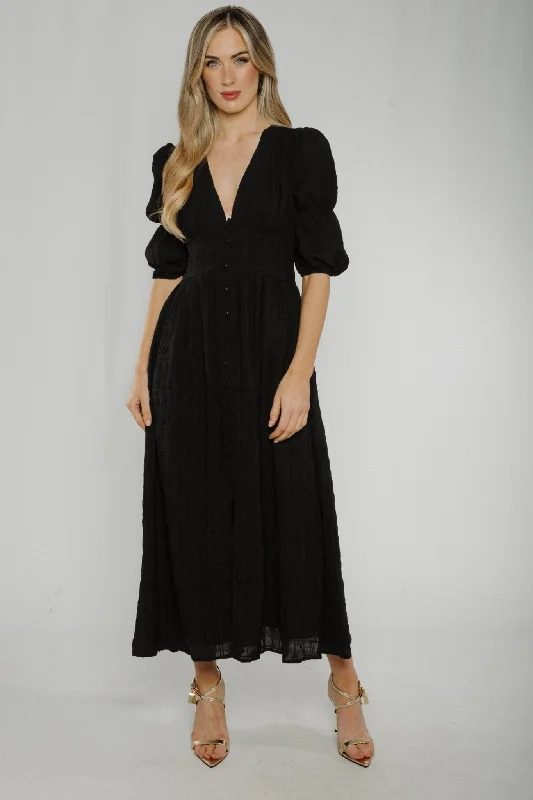 Caitlyn Button Front Midi Dress In Black Bohemian Women's Free