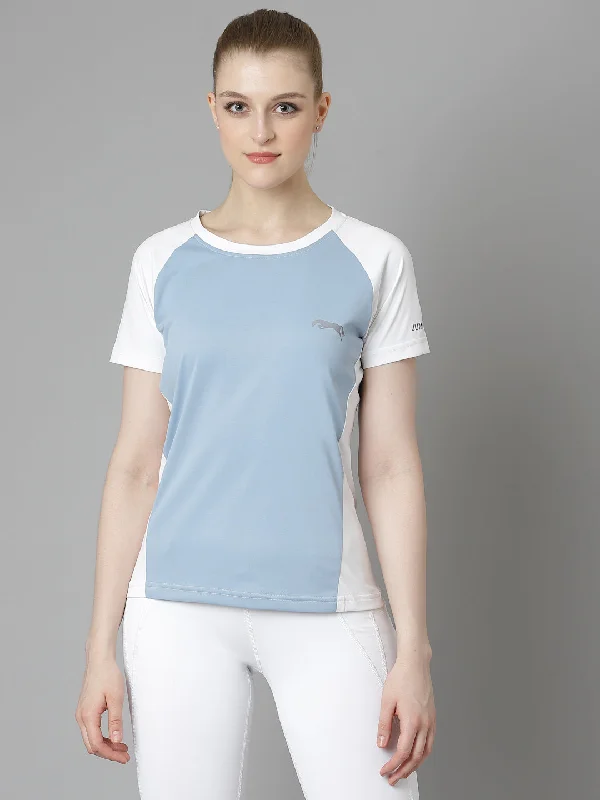 JUMP USA Women Blue White Polyester T-shirt British Gentlewoman Style