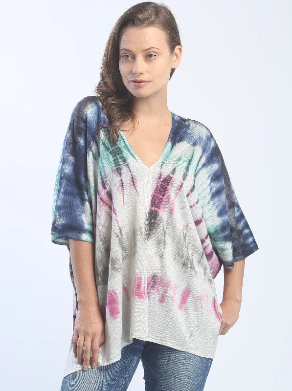 Hand Dyed Double V-Neck Poncho Tee Sleek Women's Metallic