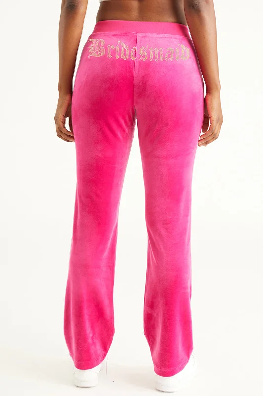 Bridesmaid Big Bling Velour Track Pants Sophisticated Women's Tailored