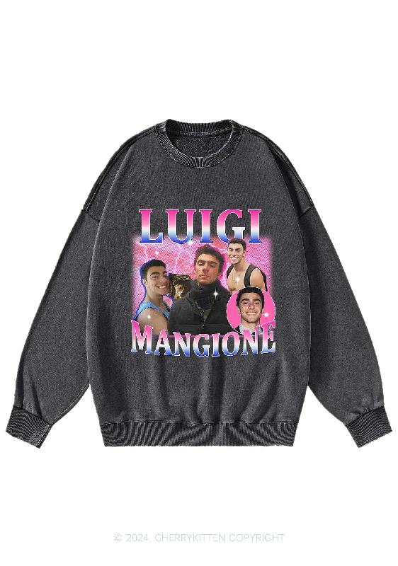 Bluepink Luigi Portrait Y2K Washed Sweatshirts Cherrykitten Cozy Women's Sherpa - lined