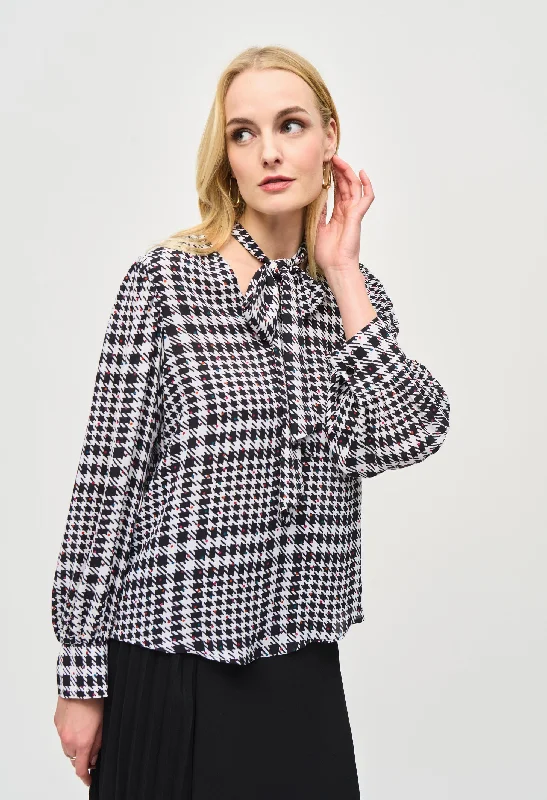 Georgette Plaid Puff Sleeve Top Trendy Women's Oversized