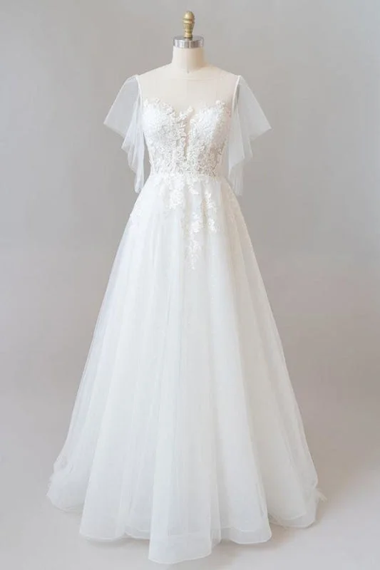Appliques Tulle A-line Chapel Train Wedding Dress Tough Women's Military - inspired