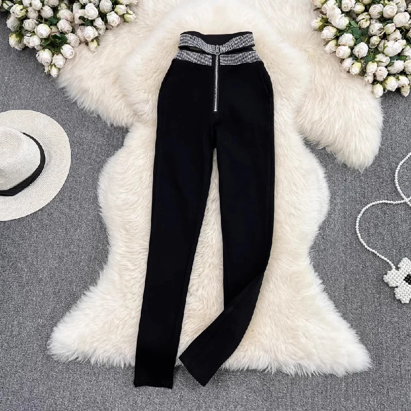 Casual diamond trousers pants black pants for women   S4183 Artistic Women's Avant - 
