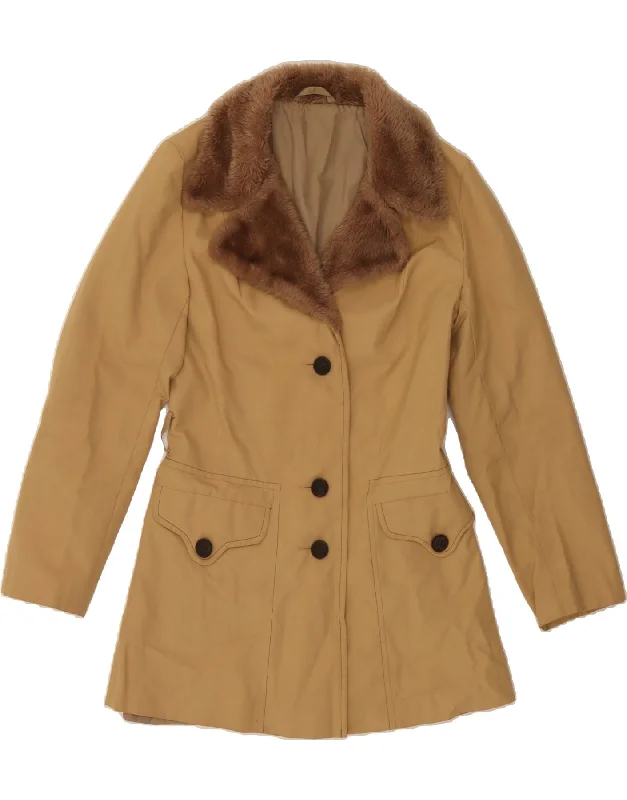 VINTAGE Womens Overcoat UK 10 Small Beige Minimalist Women's Casual