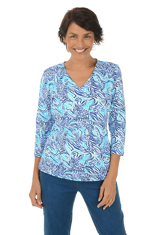 Blue Pineapple Zebra Classic UPF50+ V-Neck Top Confident Women's Power