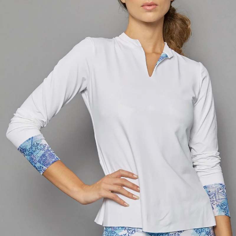 Scotia Long-Sleeve Collar Top (white) Sporty Women's Athleisure 