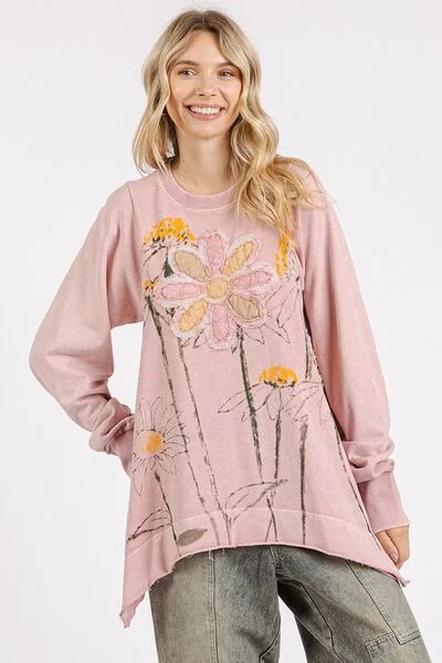 Mittoshop Flower Graphic Print and Patch Oversized Sweatshirt Adventure