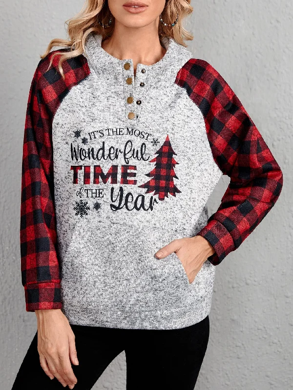 Casual Christmas Pocket Long Sleeve Hooded Regular Women Sweatshirt Monochromatic All - in - one