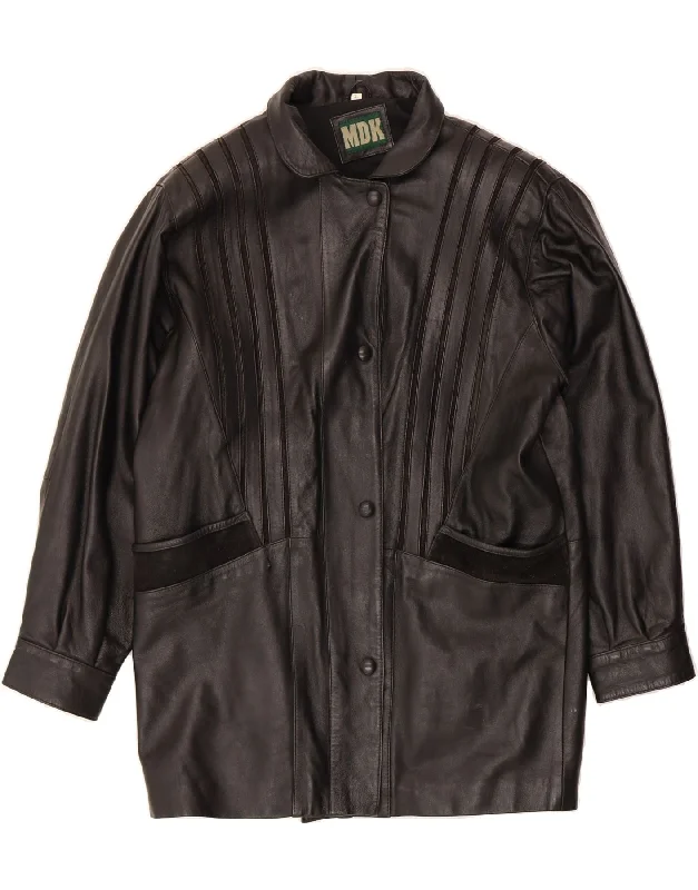 MDK Womens Oversized Leather Jacket UK 18 XL Black Leather Refined Women's Hand - crafted