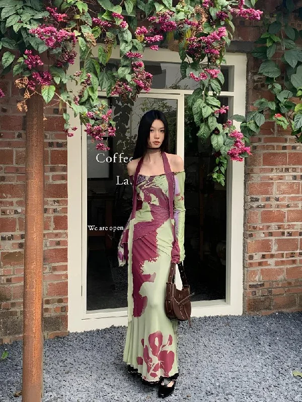 Off Shoulder Mesh Maxi Dress Dapper Women's Bow - adorned