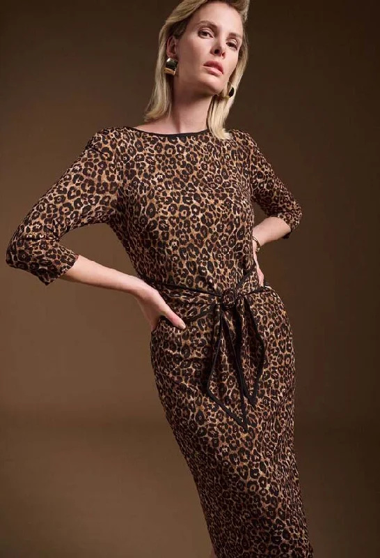 Animal Print Midi Dress With Belt Business