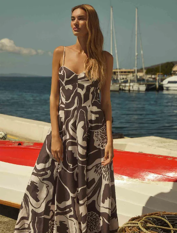 Vayda Strap Midi Sun Dress Vintage Women's 1970S 