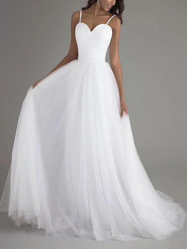 Simple Wedding Dress Tulle Sweetheart Neck Sleeveless Sash A Line Bridal Dresses Refined Women's Velvet