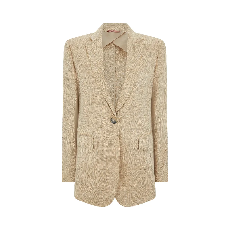Palau Tailored Herringbone Linen Jacket Casual Women's Loose - fitting