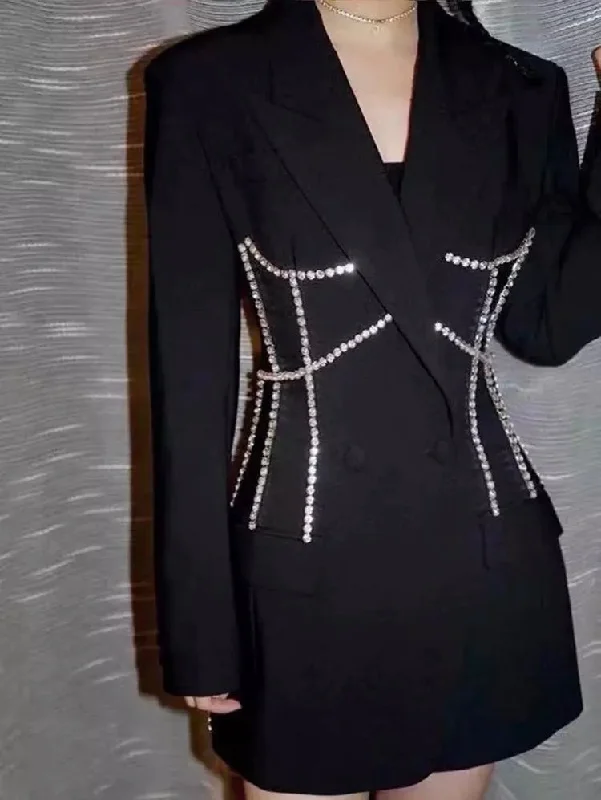 Fashionella Tunic Patchwork Chain Slim Blazer For Women Confident Women's High - fashion