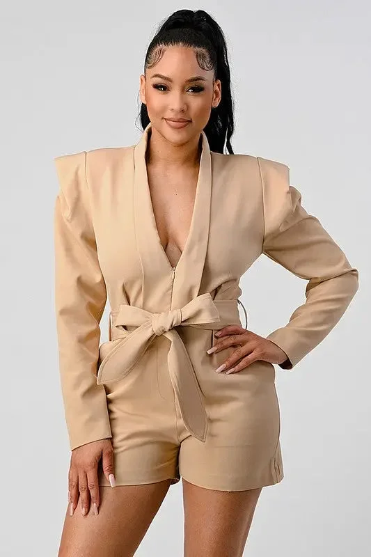 Business Casual Blazer Romper With Belt Relaxed Women's 