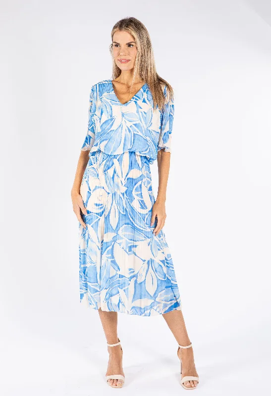 Leaf Print Plisse Pop Over Dress Cool Women's Distressed