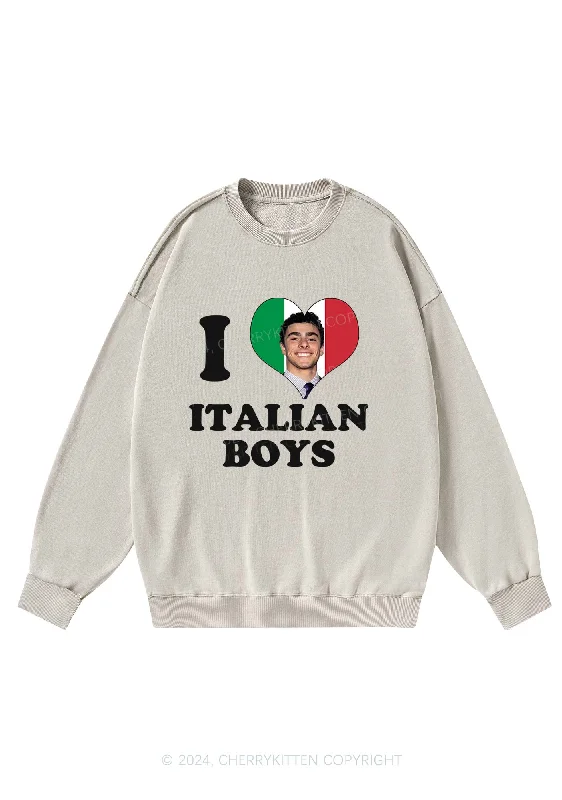 I Love Italian Luigi Y2K Washed Sweatshirts Cherrykitten Minimalist Women's Casual