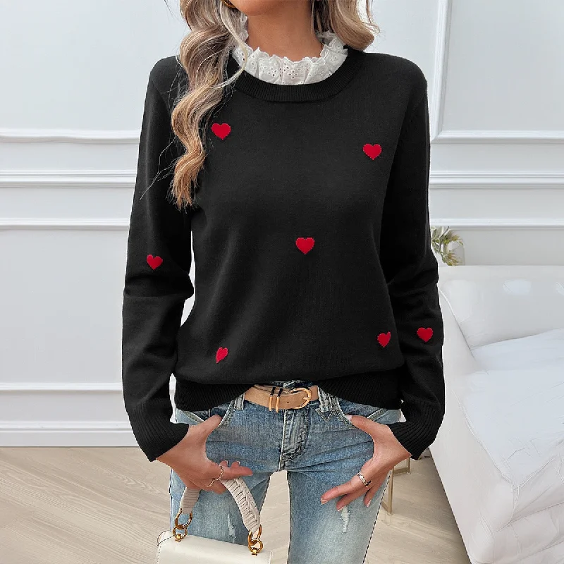 Casual Embroidered Heart Long Sleeve Sweater Wholesale Womens Clothing N3824072300007 Modern Women's 
