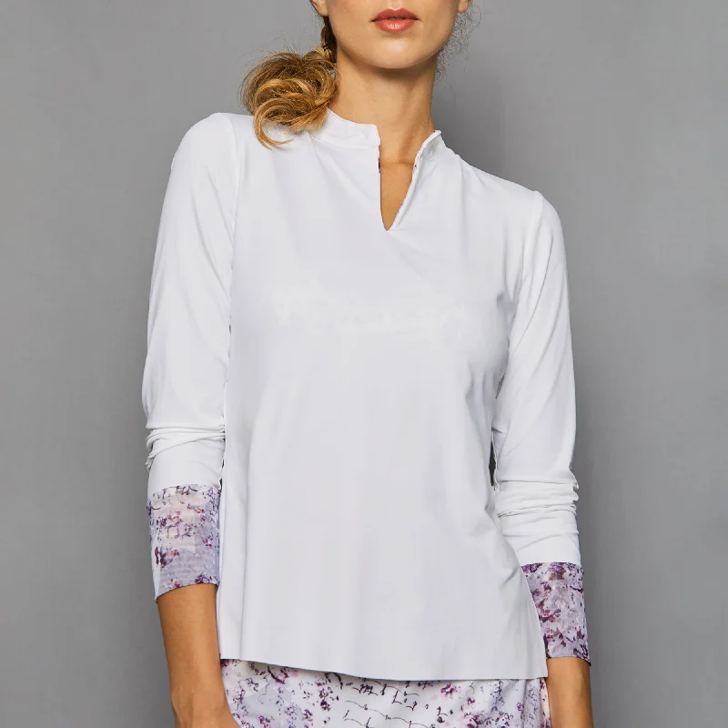 Light Long-Sleeve Collar Top (white) Modern Women's 