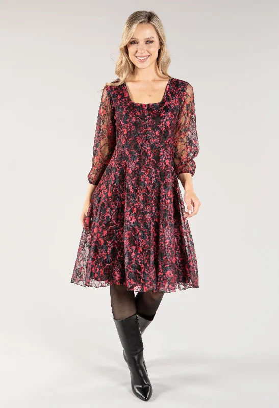 Printed Lace Square Neck Dress Laid - back Women's Style