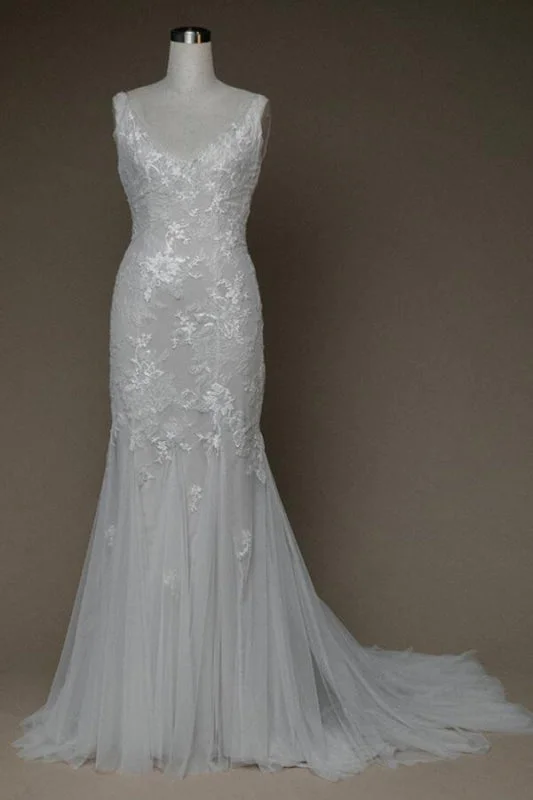 Amazing V-neck Appliques Mermaid Wedding Dress Vintage Women's 1970S 