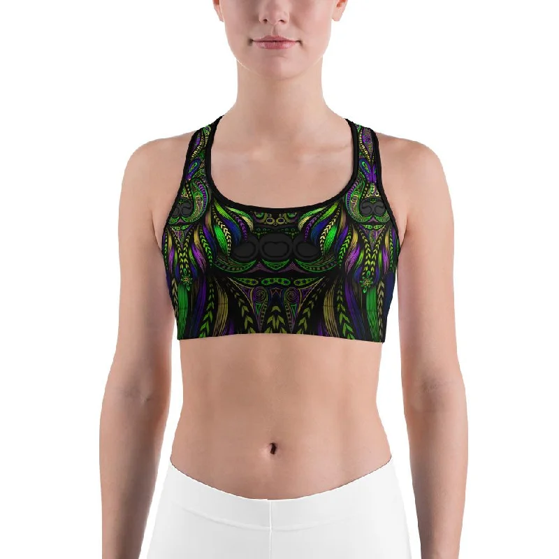 Green Colorful Wolf Sports Bra Modern Women's 