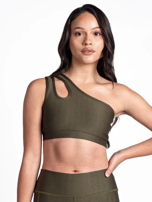 Monogram One Shoulder Top-Green Sustainable Organic