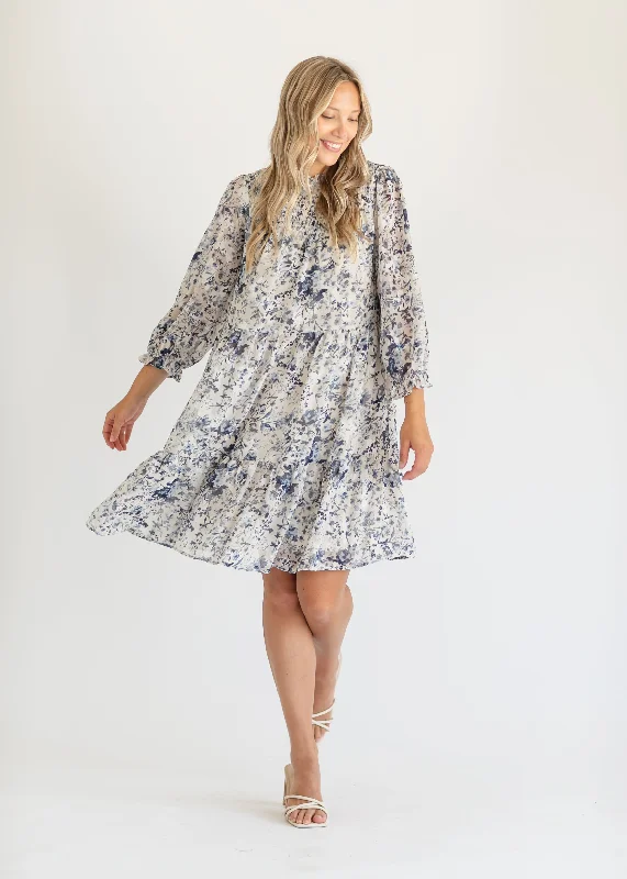 Cream Printed Midi Long Sleeve Dress - FINAL SALE Polished Women's Silk