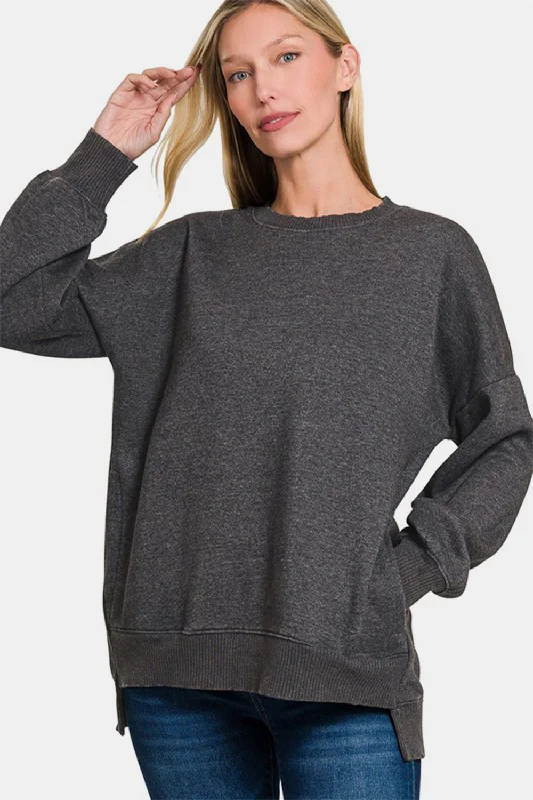 Zenana High-Low Acid Wash Fleece Sweatshirt Refined Women's Classic 