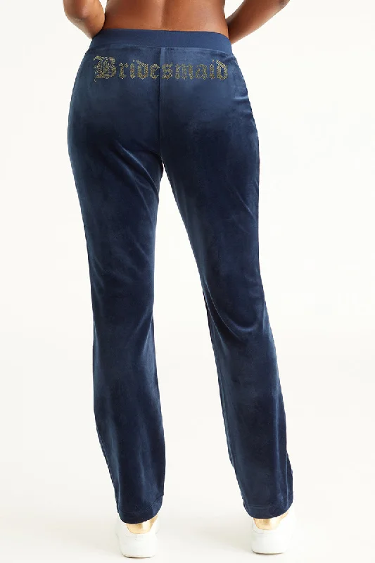 Bridesmaid Big Bling Velour Track Pants Elegant Women's 