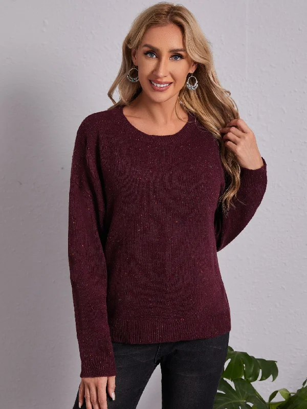 Casual Plain Ripped Long Sleeve Round Neck Regular Women Sweater Artistic Women's Avant - 