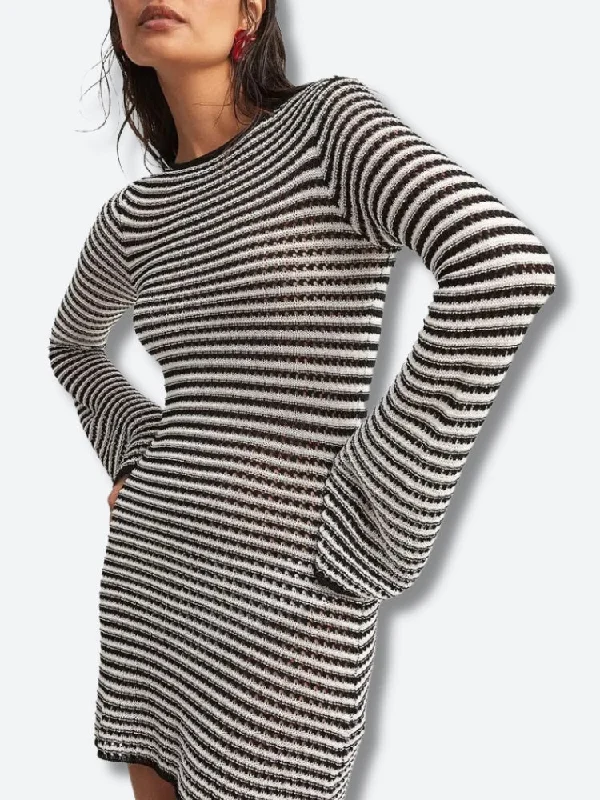 Striped Mini Dress Cozy Women's Winter