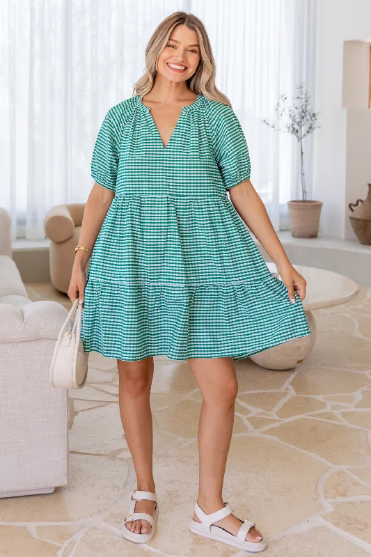 Tana Smock Dress Green Gingham Modern Women's Tech