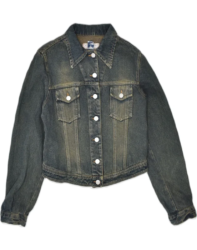 VINTAGE Womens Crop Denim Jacket UK 8 Small Blue Cotton Bohemian Women's Free