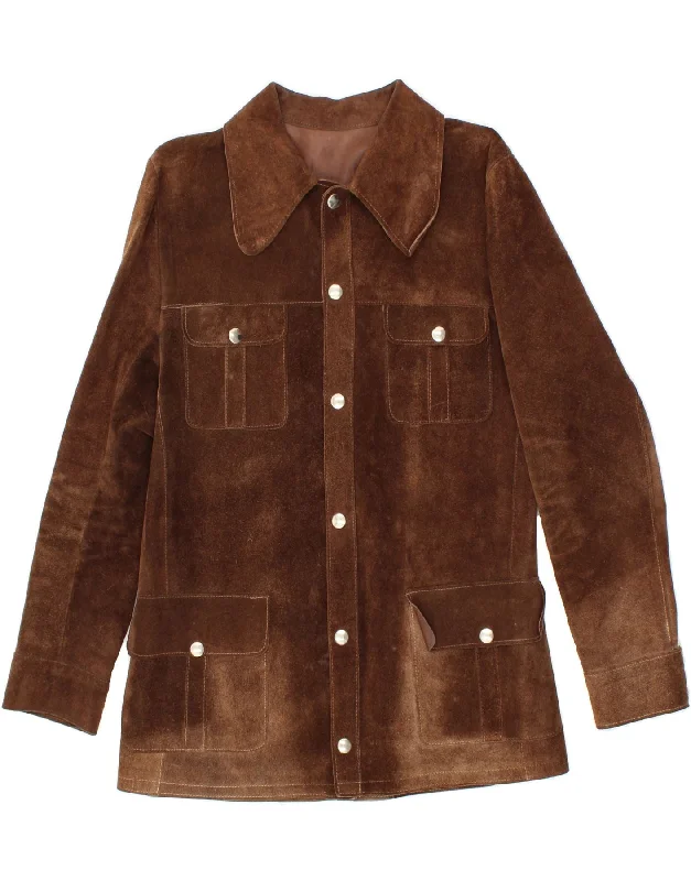 VINTAGE Womens Suede Jacket UK 14 Medium Brown Feminine Women's Soft 