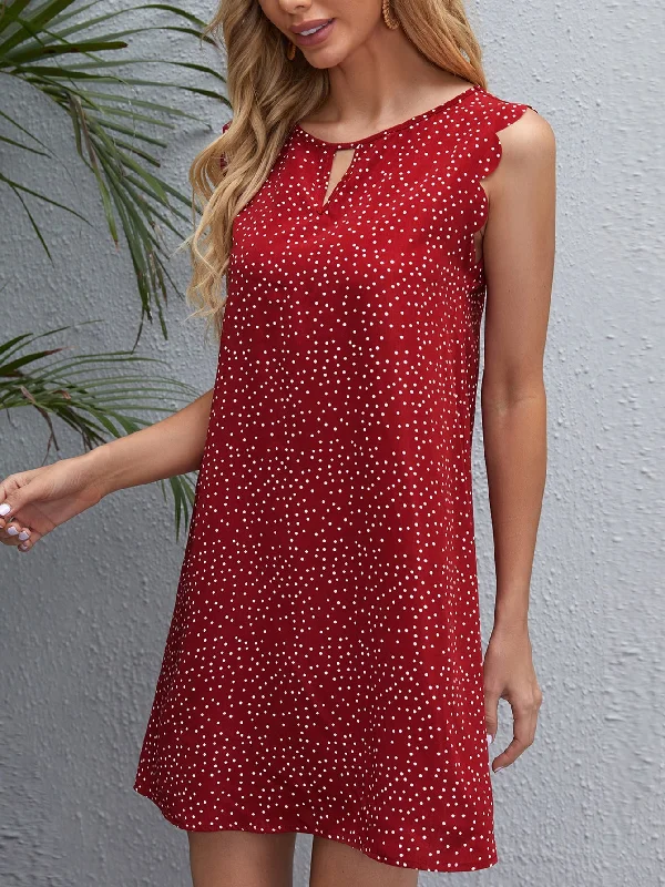 Polka Dot Scallop Sleeveless Keyhole Neckline Straight Natural Short Dress Dapper Women's 1920S