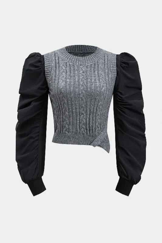 Knit Ruched Patchwork Long-Sleeve Top Sharp Women's Italian