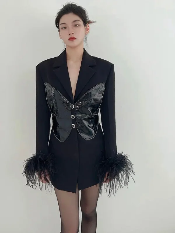 Fashionella Bow Print Furry Sleeve Women's Blazer Adventure